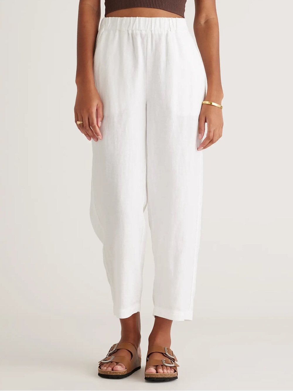 Quince European Linen White Pants Large Lagenlook Coastal Beach Summer Vacation - Picture 1 of 5